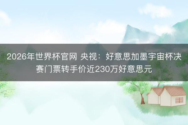 2026年世界杯官网 央视：好意思加墨宇宙杯决赛门票转手价近230万好意思元