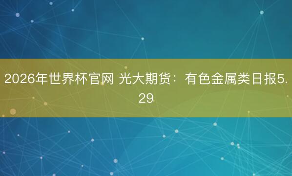 2026年世界杯官网 光大期货：有色金属类日报5.29