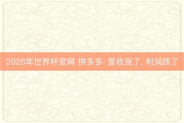 2026年世界杯官网 拼多多: 营收涨了， 利润跌了