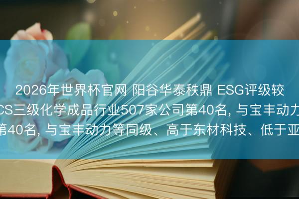 2026年世界杯官网 阳谷华泰秩鼎 ESG评级较上年保管AA， 位居GICS三级化学成品行业507家公司第40名， 与宝丰动力等同级、高于东材科技、低于亚香股份等